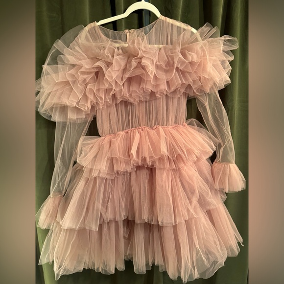 Elegant Pink Ruffled Long Sleeve Dress - Picture 2 of 7